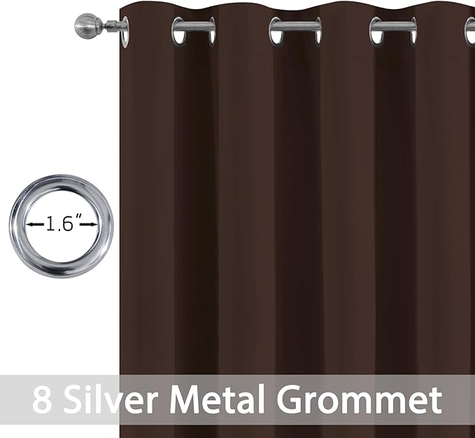 Yakamok Blackout Curtains Room Darkening Thermal Insulated Window Panels,Solid Grommet Top Drapes for Bedroom/Living Room(52Wx72L, Chocolate Brown, 2 Panels)