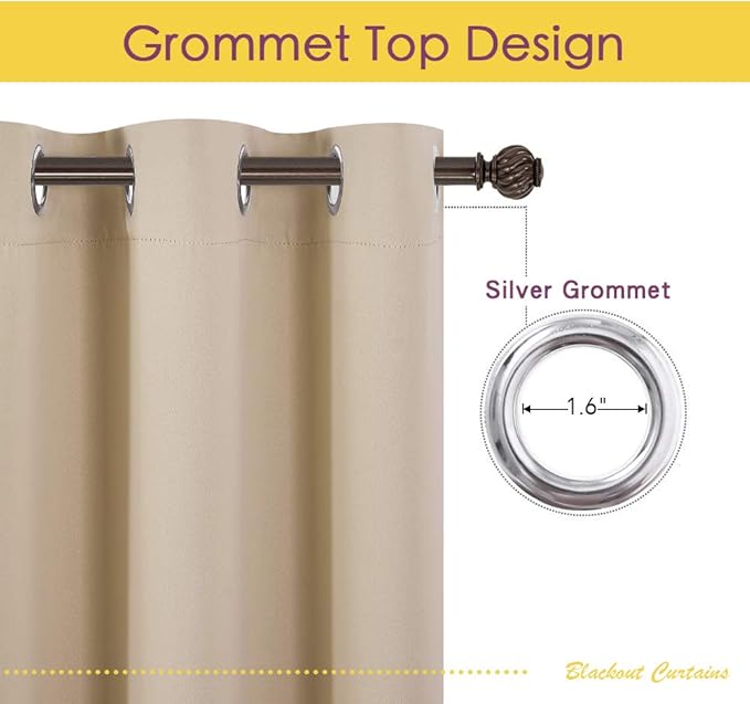 NICETOWN Room Darkening Curtain Panels for Cafe, Thermal Insulated Grommet Room Darkening Draperies/Drapes for Window (Biscotti Beige, 2 Panels, W70 x L95 -inch)