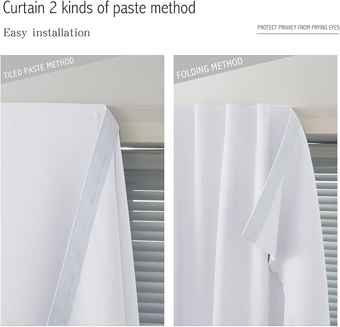self Adhesive Curtains Portable Blackout Curtain Simple and Easy to Install Bedroom Window Thermal Lnsulated Kitchen Room Darkening Black Small Drapes, 47" W X 59" L, White, 1 Panel