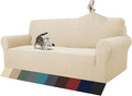 ZNSAYOTX 1 Piece Jacquard Couch Covers for 3 Cushion Couch High Stretch Sofa Cover for Pets Dogs Anti Slip Extra Large Sofa Slipcovers Furniture Protector (XL Sofa, Light Beige)