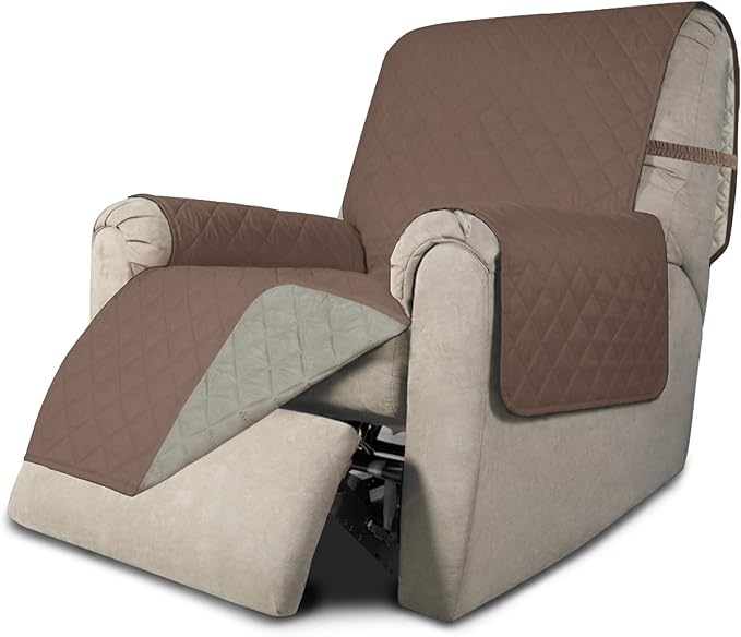 Easy-Going Recliner Chair Slipcover Reversible Sofa Cover Water Resistant Couch Cover Furniture Protector with Elastic Straps for Pets Dog (Recliner 22 inch, Brown/Beige)