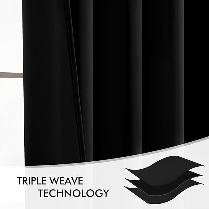 MIULEE Back Tab Blackout Curtains 90 Inch Long 2 Panels Set for Living Room Bedroom Privacy, Halloween Black Rod Pocket/Pinch Pleated Thermal Insulated Room Darkening Light Blocking Curtains/Drapes