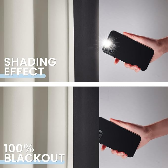 SimpleHome 100% Blackout Curtains for Bedroom,Thermal Insulated Cream Grommet Window Drapes Room Darkening Curtains for Living Room with Black Back,42 x 45 Inch,2 Panels