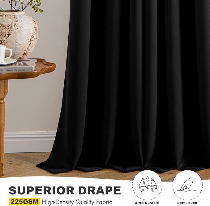 MIULEE Black Blackout Curtains for Bedroom Living Room 68 Inches Long 2 Panels, Thermal Insulated Room Darkening Drapes Solid Grommet Top Noise Reduction Light Blocking Window Treatments 40x68 Inch