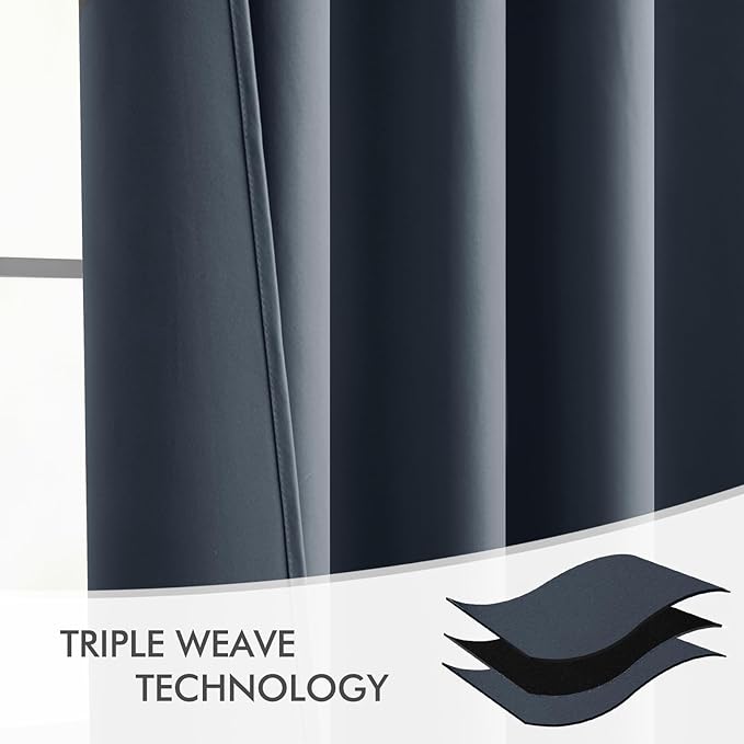 MIULEE Stone Blue Back Tab Blackout Curtains 108 Inch Long 2 Panels Set for Bedroom, Rod Pocket/Pinch Pleat Extra Long Thermal Insulated Living Room Darkening Pleated Light Blocking Drapes