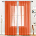 SpaceDresser Sheer Voile Window Treatment Rod Pocket Curtain Panels for Kitchen Bedroom Living Room Drapes Sunlight Filtering Privacy Semi Home Decor Assorted (Burnt Orange, 52 W x 45 L)