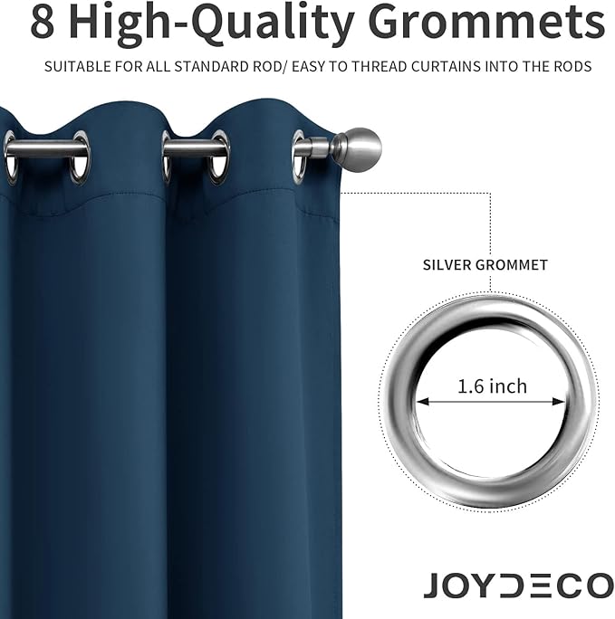 Joydeco Blackout Curtains 84 Inch Length 2 Panels Set, Thermal Insulated Long Curtains& Drapes 2 Burg, Room Darkening Grommet Drapes for Living Room Bedroom Window (W52 x L84 Inch, Navy Blue)