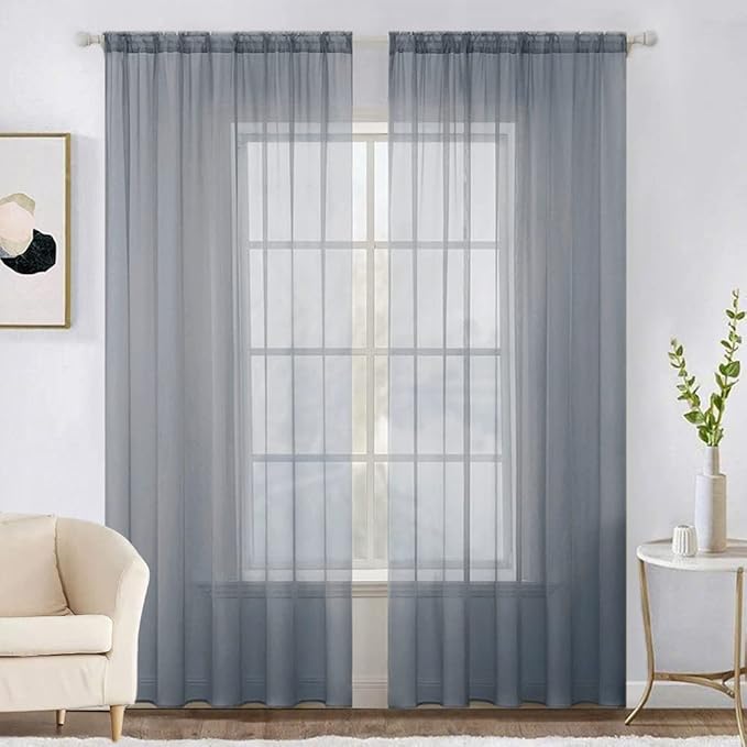 MIULEE 2 Panels Solid Color Sheer Window Curtains Elegant Window Voile Panels/Drapes/Treatment for Bedroom Living Room (54X108 Inches Dark Grey)