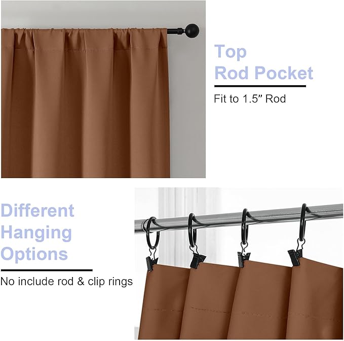 Simplebrand Ava Sun Baked Blackout Curtains for Bedroom, 72 Inch Length 2 Panels, Privacy Thermal Insulated Rod Pocket Window Curtains for Patio, French Door, W40 x L72 Inch, Sun Baked