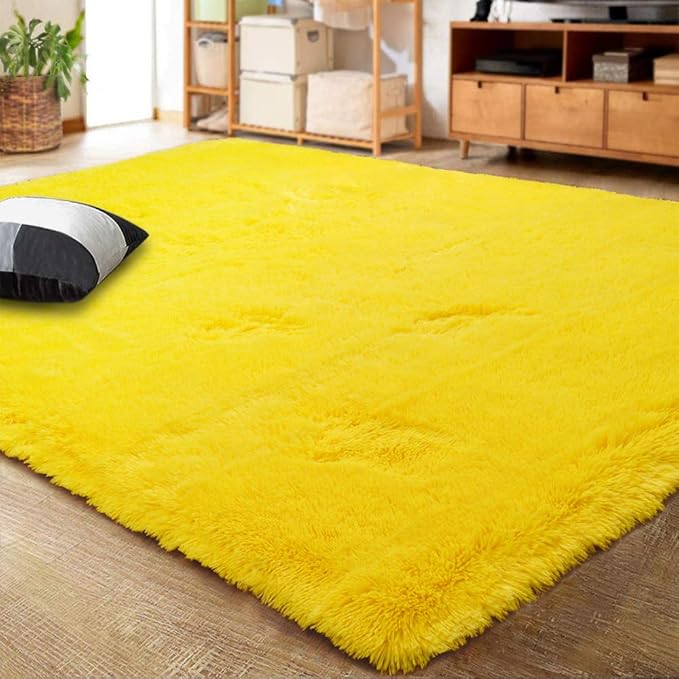LOCHAS Ultra Soft Indoor Modern Area Rugs Fluffy Living Room Carpets for Children Bedroom Home Decor Nursery Rug,2x3 Feet, Yellow