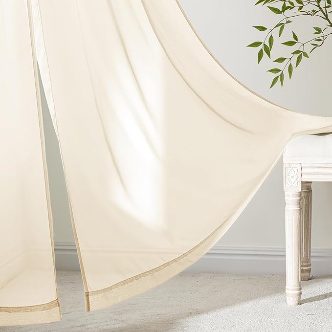 MIULEE Butter Cream Sheer Curtains 84 Inches Long, 4 Panels Set, Rod Pocket Voile Drapes Light Filtering and Semi Transparent, Elegant Window Treatments for Bedroom Living Room,54 x 84 Inches