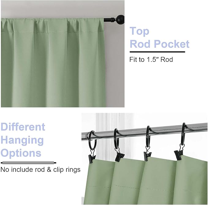 Simplebrand Ava Light Green Short 36 Inches Blackout Curtain 2 Panels Set, Half Window Rod Pocket Privacy Curtain Tiers for Kitchen, Curtains Blackout for Bathroom Shades, W40 x L36 Inch, Light Green