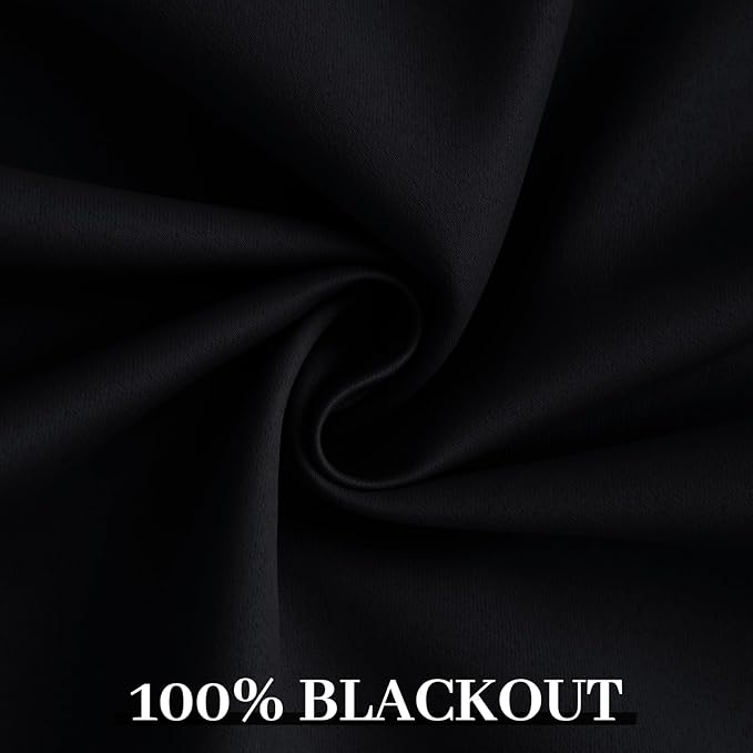 Yakamok 100% Blackout Curtains Black Room Darkening Thermal Insulated Window Curtain with 2 Thick Layers-Set of 2 Panels Grommet Top Drapes for Bedroom Living Room 38 Inches by 84 Inches Length