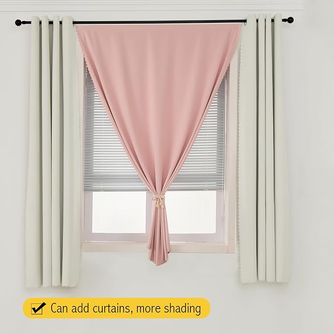 Self Adhesive Blackout Curtains- Stick on Curtains Shades Window Blinds Curtains No Rod Needed Easy to Hang Curtain, Use for Bedroom, Living Room,Roman Shades, 35" W X 79" L, Pink, 1 Panel