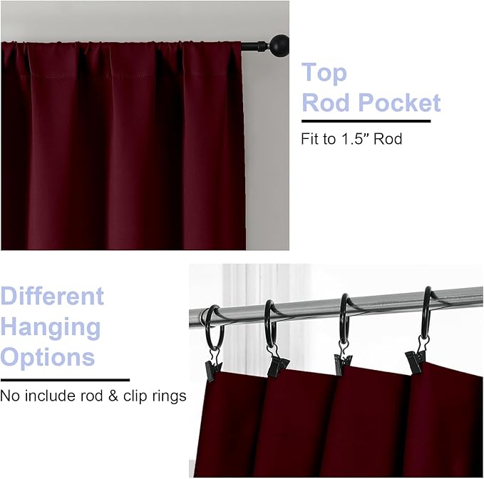 Simplebrand Ava Burgundy Blackout Curtains for Bedroom 72 Inch Length 2 Panels Set, Privacy Thermal Insulated Rod Pocket Window Curtains for Patio French Door Front Door, W40 x L72 Inch