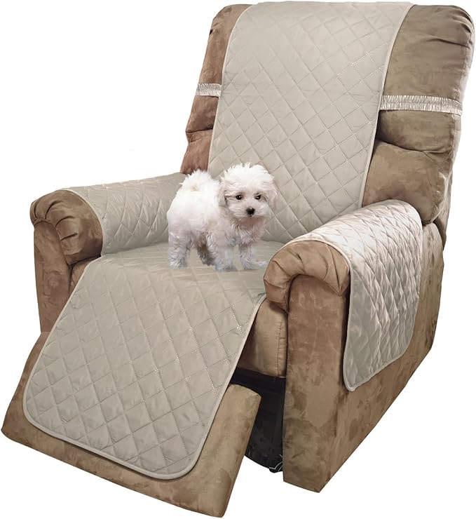 U-NICE HOME Recliner Chair Covers Reversible Quilted Water Repellent Pet Protectors with Elastic Straps (23''Recliner Small, Beige/Beige)