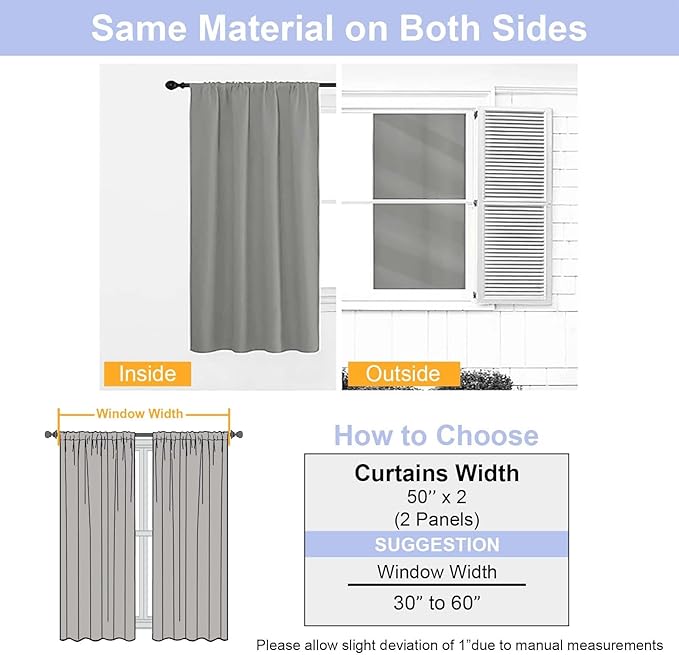 Simplebrand Light Grey Blackout Curtains for Bedroom 96 Inches Long 2 Panels, Solid Thermal Insulated, Energy Saving Living Room Window Treatment Curtains Blackout Drapes, W50 x L96 Inch, Light Grey