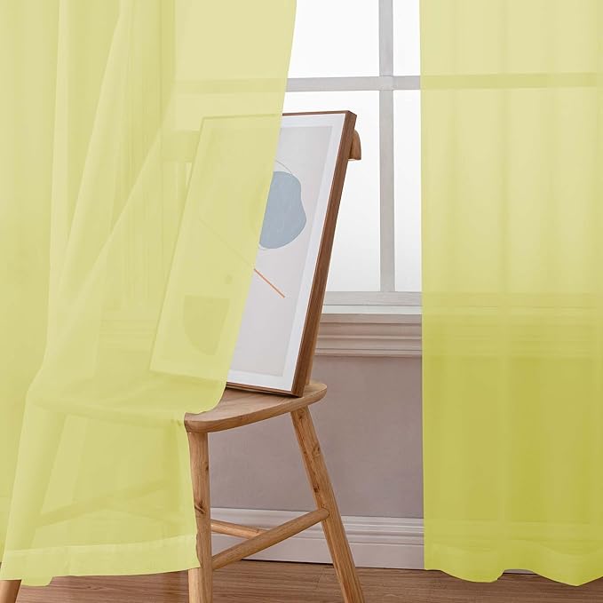 Simplebrand Lemon Sheer Curtains 84 Inches Long, Light Filtering Rod Pocket Solid Color Window Sheer Curtain Panels, Elegant Curtains & Drapes for Living Room, Bedroom 2 Panels (Lemon, 42" W x 84" L)
