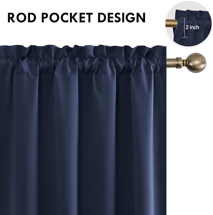 DWCN Blackout Curtains Room Darkening Thermal Insulated Bedroom Curtains Window Curtain Panels, 52 x 84 inches Long, Set of 2 Navy Rod Pocket Drapes