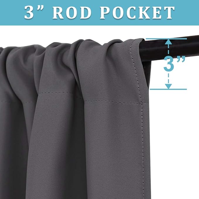 RYB HOME Extra Wide Blackout Curtains for Bedroom Living Room 72 inches Long, Thermal Insulated Privacy Drapes for Nursery Home Theater Dining Room, Width 62 by Length 72, Grey, 2 Panels