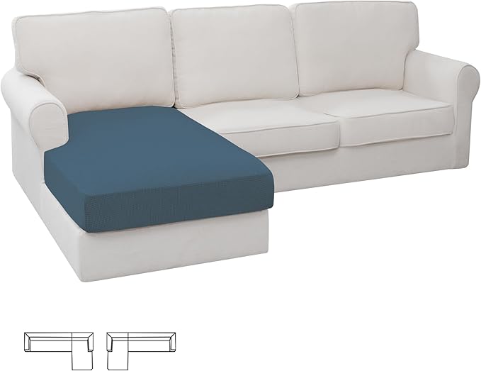 Easy-Going Stretch Sectional Couch Covers 1 Piece Chaise Lounge Slipcover L Shape Separate Cushion Couch Seat Chaise Cover for Both Left/Right Sectional Couch Bluestone