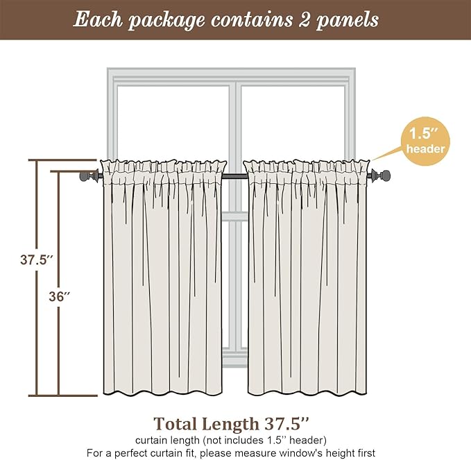 Chyhomenyc Sheer Curtains 36 inch Length 2 Panels Set - Light Filtering Voile Rod Pocket Short Window Curtians for Bathroom Living Room Farmhouse Small Windows, 42Wx36L inches, Denim Blue