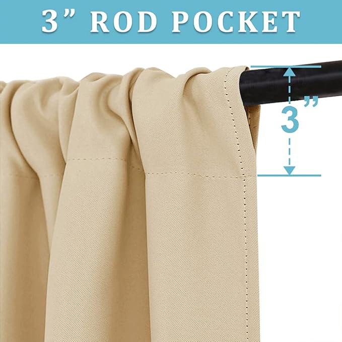 RYB HOME Short Curtains for Bedroom, Room Darkening Insulated Summer Heat Light UV Blocking Energy Saving Drapes for Nursery, Width 34 by Length 48, Biscotti Beige, Set of 2