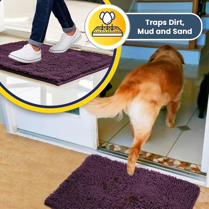 Muddy Mat® | Super Absorbent Door Mat Indoor, Microfiber Quick Dry Chenille Entryway Rug, Non-Slip Front Door Mat, Indoor Mats for Entryway, Machine Washable Pet Rug, Dark Purple 24"x36"