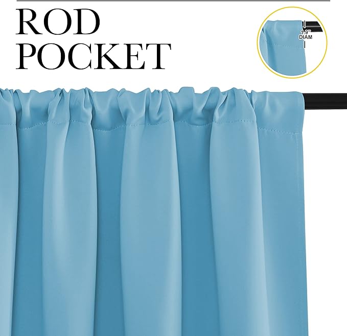 NICETOWN RV Blackout Curtains for Camper Windows, Teal Blue, 34" x 36", Set of 2, Kitchen Short Blackout Curtains & Drapes, Thermal Insulated Rod Pocket Window Treatment Draperies for Nursery