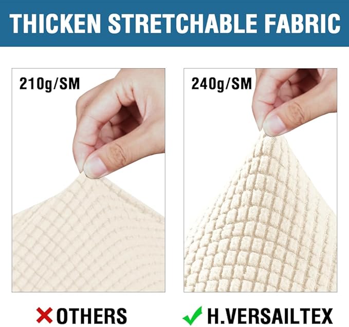 H.VERSAILTEX 3 Piece Stretch Sofa Covers for 2 Cushion Loveseat Couch Covers for Living Room (Base Cover Plus 2 Seat Cushion Covers) Thicker Jacquard Fabric (Medium Sofa, Cream)