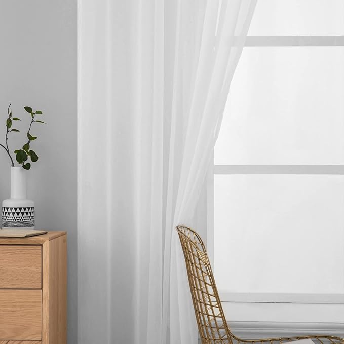 MIULEE White Window Sheer Curtains for Bedroom Living Room Solid Elegant Net Drapes 2 Panels Width 42 x Length 63 Inches