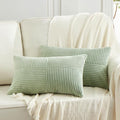 Fancy Homi 2 Packs Sage Green Lumbar Decorative Throw Pillow Covers 14x22 Inch for Living Room Couch Bed, Rustic Farmhouse Boho Home Decor, Soft Striped Corduroy Rectangle Accent Cushion Case 35x55 cm