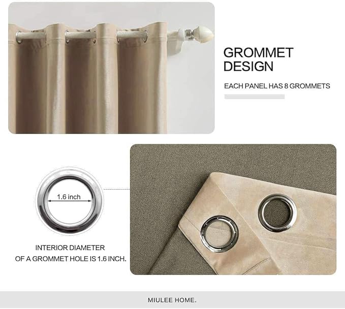 MIULEE 2 Panels Blackout Velvet Curtains Solid Soft Grommet Camel Beige Curtains Thermal Insulated Soundproof Room Darkening Drapes/Panels for Living Room Bedroom 52 x 90 Inch