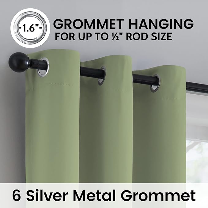 SimpleHome 100% Blackout Curtains for Bedroom,Thermal Insulated Sage Grommet Window Drapes Room Darkening Curtains for Living Room with Black Back,38 x 84 Inch,2 Panels