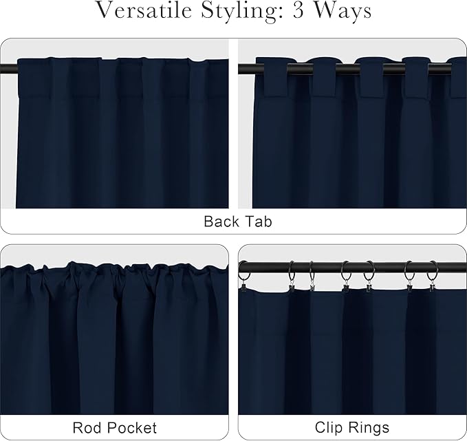 Pony Dance Short Drapesfor Kinchen, Half Drapes for Bathroom Window, Privacy Curtain Tiers for Basement Windows, loft Curtain Tiers for Bedroom, 34x36 Inch, Navy Blue, 2 Panels