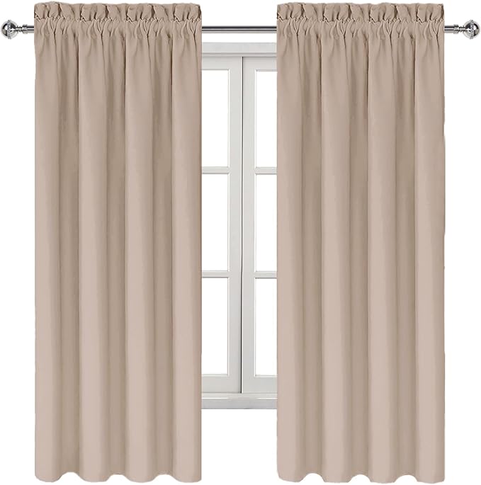 DWCN Blackout Curtains for Living Room Thermal Insulated, Energy Saving & Noise Reducing Bedroom Curtains, Camel, W 38x L 63 Inch, Set of 2 Rod Pocket Curtain Panels