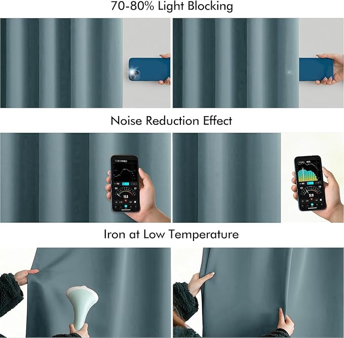 MIULEE Greyish Blue Back Tab Blackout Curtains 102 Inch Long 2 Panels Set for Bedroom, Rod Pocket/Pinch Pleated Thermal Insulated Living Room Darkening Light Blocking Floor to Ceiling Drapes