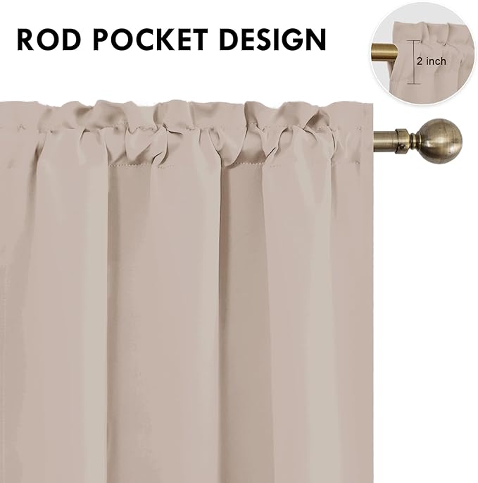 DWCN Blackout Curtains for Living Room Thermal Insulated, Energy Saving & Noise Reducing Bedroom Curtains, Camel, W 42x L 63 Inch, Set of 2 Rod Pocket Curtain Panels