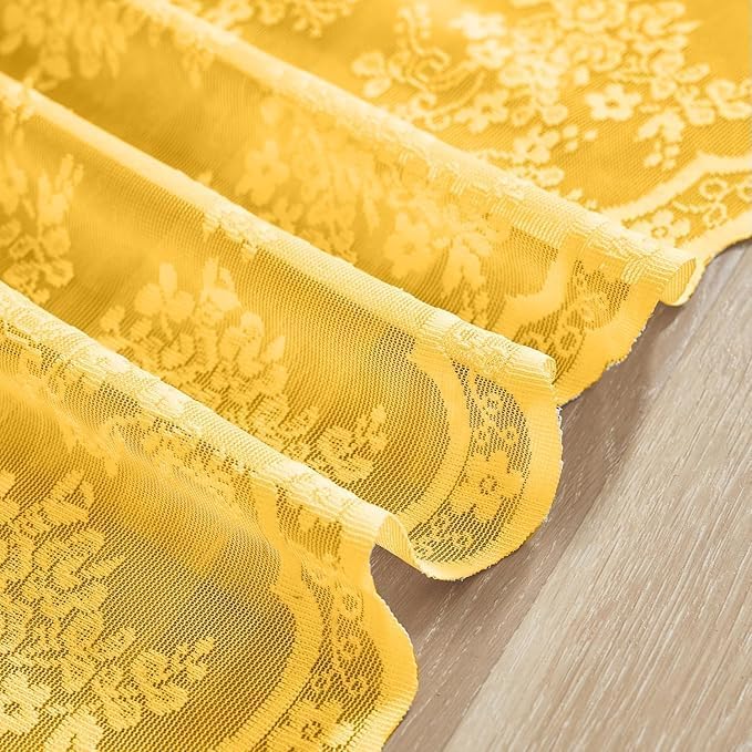 YJ YANJUN Vintage Lace Curtains 24 inch for Small Window 2 Panels Light Filtering Short Mini Cafe Curtains for Bathroom Laundry Room Basement Rod Pocket Width 26 by Length 24 Per Panel Mustard Yellow