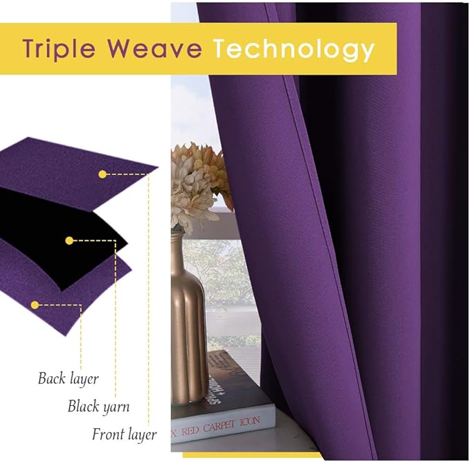 NICETOWN Blackout Curtain Panels for Bedroom, 2 Panels, W70 x L95-inch, Royal Purple, Thermal Insulated Grommet Top Blackout Draperies and Drapes for Basement