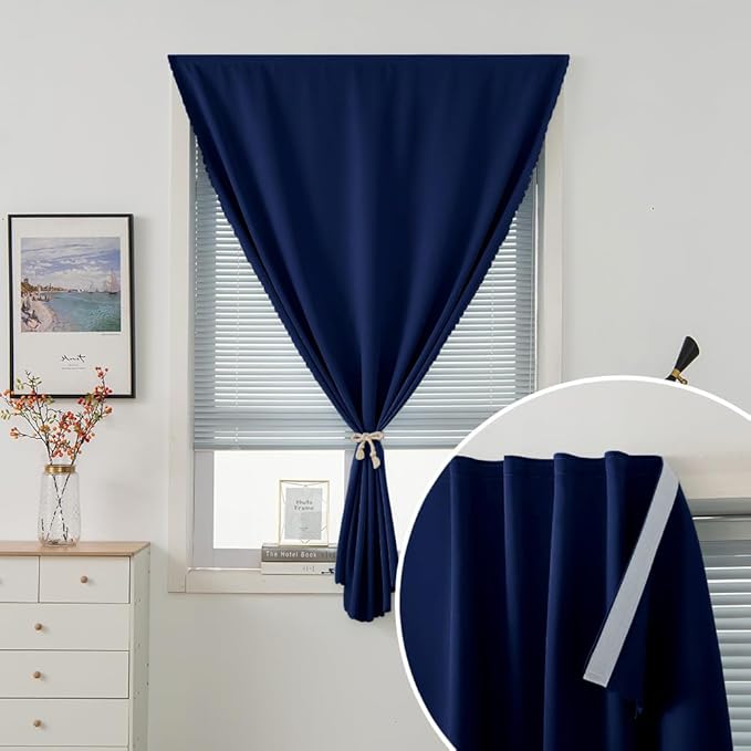 Self Adhesive Portable Blackout Curtains for Bedroom Easy to Install Window Thermal Lnsulated Kitchen Room Darkening Small Window Curtains, 59" W X 84" L, Navy Blue, 1 Panel