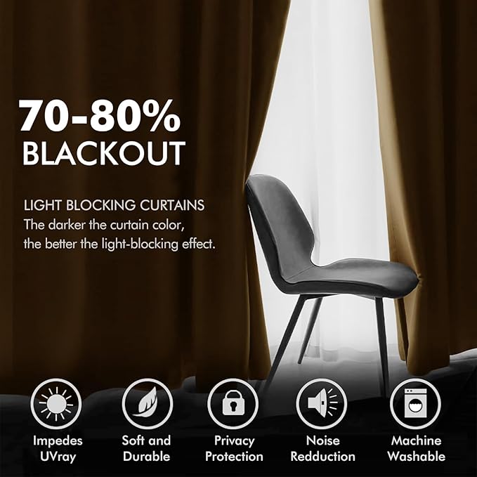 MIULEE Velvet Curtains Gold Brown Elegant Grommet Curtains Thermal Insulated Soundproof Room Darkening Black Out Drapes for Fall Living Room Bedroom Decor 52 x 108 Inch Set of 2, Pumpkin Brown
