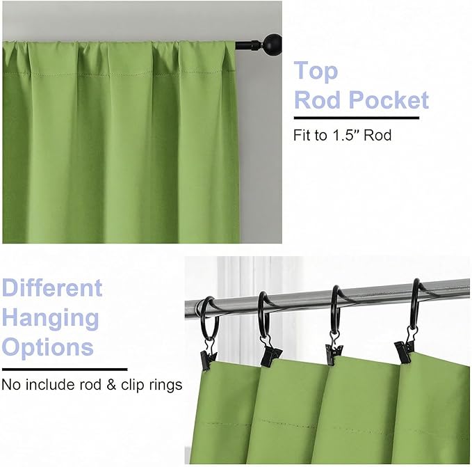 Simplebrand Ava Lime Blackout Curtains for Bedroom 63 Inch Length 2 Panels Set, Privacy Thermal Insulated Rod Pocket Door Window Curtains for Patio French Door Front Door, W40 x L63 Inch