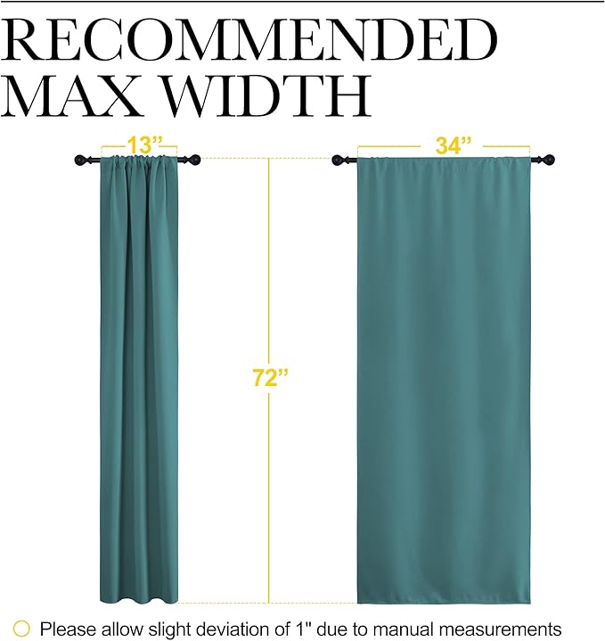 NICETOWN Blackout Curtains for Living Curtains, Three Pass Microfiber Noise Reducing Thermal Insulated Solid Rod Pocket Blackout Window Curtains for Kids Room (Sea Teal, 2 Panels, 34-inch x 72-inch)