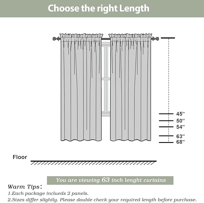 OWENIE Sheer Curtains, 63 inch Length Set of 2, Rod Pocket Light Weight Voile Curtains & Drapes for Bedroom & Living Room, Each 42Wx63L inch, Dusty Blue
