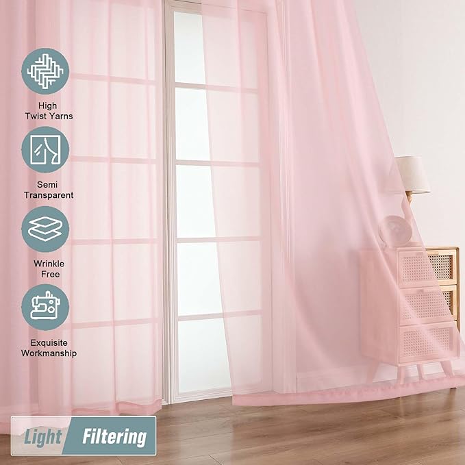 Blush Pink Sheer Curtains for Window 96 Inches Long 2 Panels, Soft Airy Light Filtering Voile Sheer Curtains for Living Room Bedroom, Dual Rod Pocket Elegant Window Drapes, 2x42Wx96L Inches