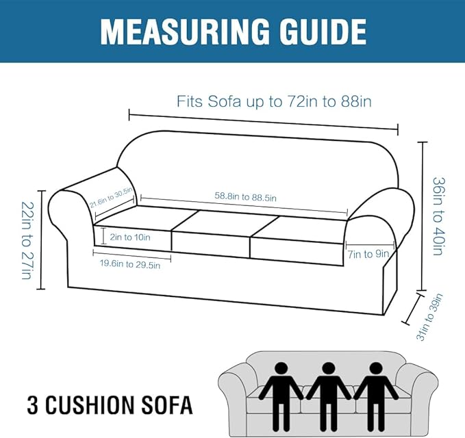 H.VERSAILTEX 4 Piece Stretch Couch Covers for 3 Cushion Couch Sofa Furniture Slipcovers Feature Upgraded Thicker Jacquard Fabric (Sofa, Natural)