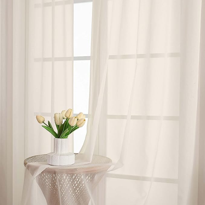 Chyhomenyc Cream Sheer Curtains 63 Inches Long 2 Panels, Light Filtering Bright Lightweight Curtains for Living Room, Soft Gentle Voile Rod Pocket Bedroom Window Drapes, 59Wx63L Inch, 2PCS