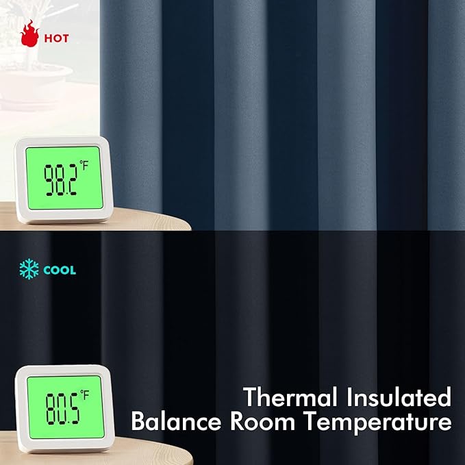 MIULEE Stone Blue Blackout Curtains for Bedroom Living Room 84 Inches Long 2 Panels, Thermal Insulated Room Darkening Drapes Solid Grommet Noise Reduction Light Blocking Window Treatments 50x84 Inch
