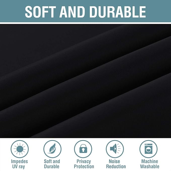 H.VERSAILTEX Blackout Curtains for Bedroom Black Out Curtains 102 inch Thermal Insulated Long Blackout Curtains for Living Room, Energy Saving Curtains for Sliding Glass Door (1 Panel, Jet Black)